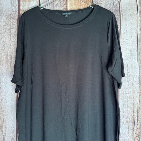 Eileen Fisher Dress Black Midi XL Short Sleeve Relaxed Fit Comfortable Classic - Picture 3 of 7